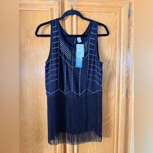 H&M DIVIDED black fringe tank top with silver-tone studs size 6